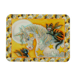 FLAMING BLACK CATS WITH HALLOWEEN UNICORN Colourfu Magnet
