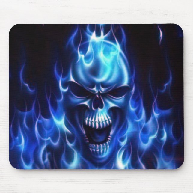 Flaming Blue Skull Mouse Pad (Front)