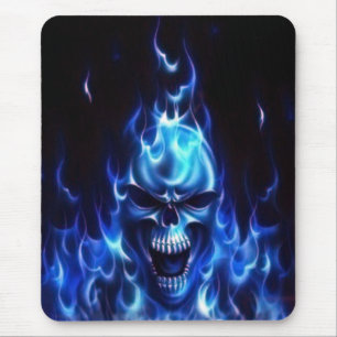 Flaming Blue Skull Mouse Pad