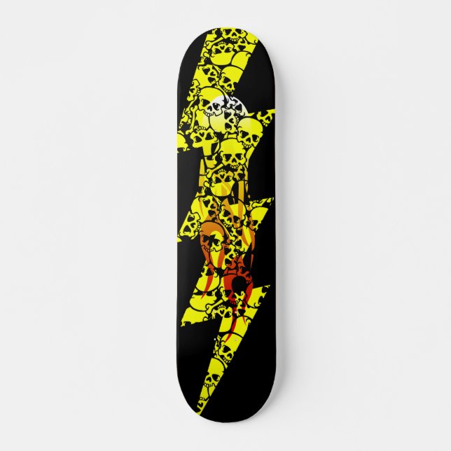 flaming bolt skulls skateboard (Front)