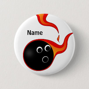 flaming bowling ball badge