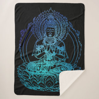 Flaming Buddha in Teal and Blue Sherpa Blanket