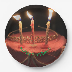 Flaming Candles Birthday Cake Paper Plate