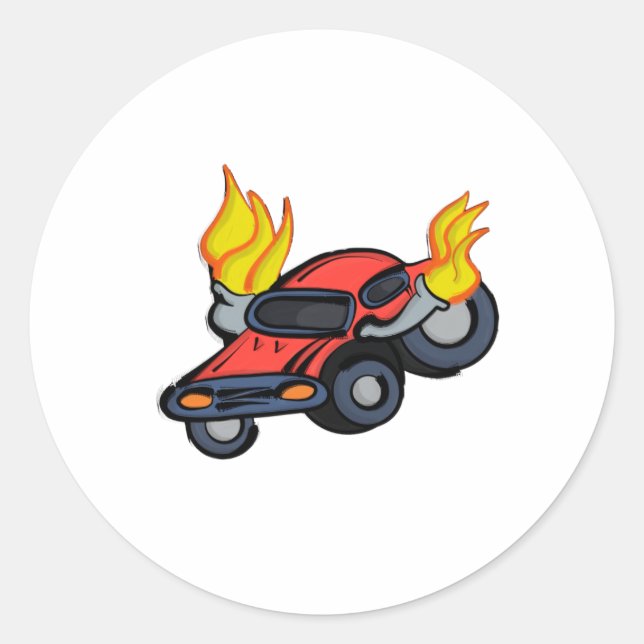 Flaming Car Classic Round Sticker (Front)