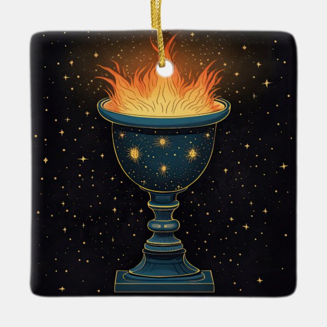 Flaming Chalice in the Sky Ceramic Ornament (Front)