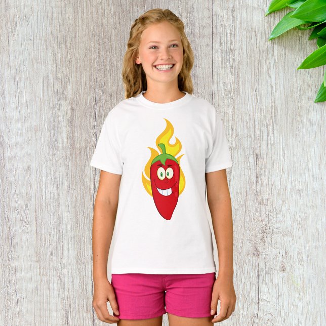 Flaming Chilli Pepper Girls T-Shirt (Creator Uploaded)