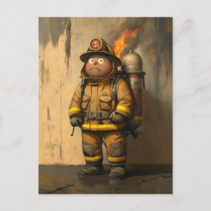 Flaming Concern: The Overwhelmed Firefighter Postcard