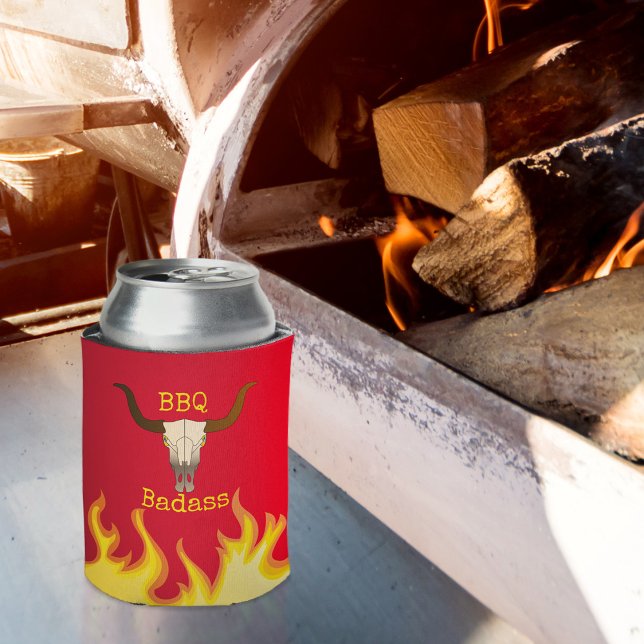 Flaming Cow Skull BBQ Badass Can Cooler (Creator Uploaded)