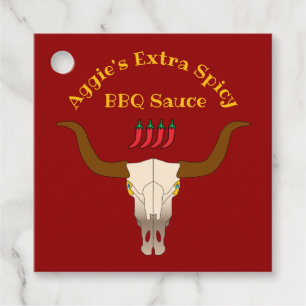 Flaming Cow Skull BBQ Sauce Favour Tags