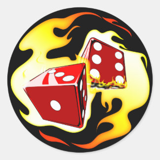 Flaming Dice Classic Round Sticker