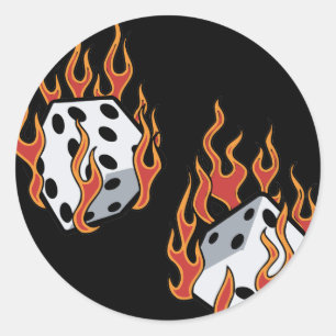 Flaming Dice Classic Round Sticker