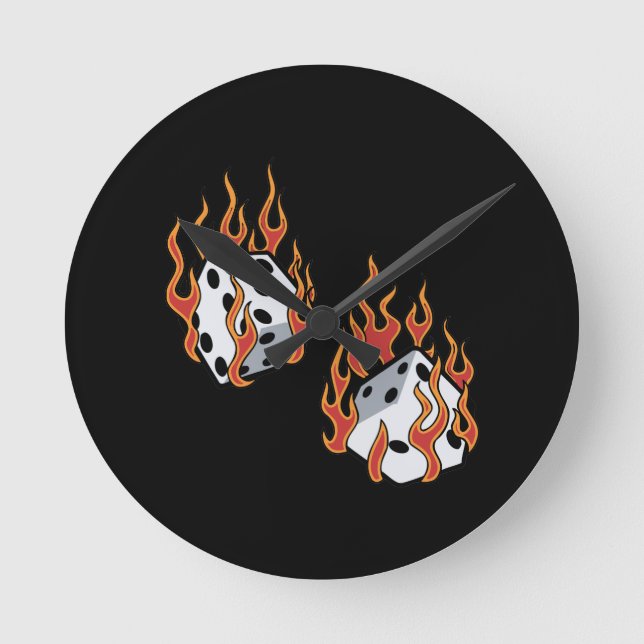 Flaming Dice Round Clock (Front)