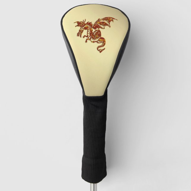 Flaming Dragon Gold Golf Head Cover (Front)