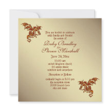 Flaming Dragon Golden 2 Wedding Theme Invitation