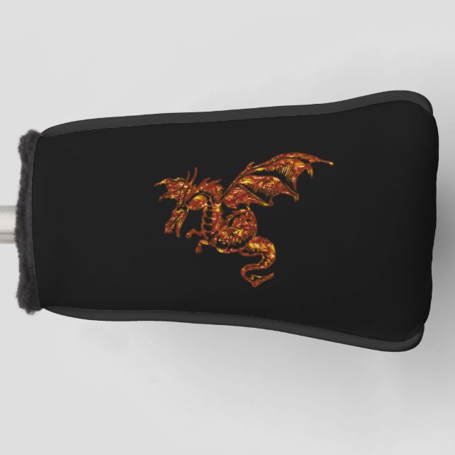 Flaming Dragon on Black Golf Head Cover (Front)