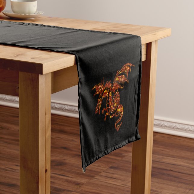 Flaming Dragon on Black Long Table Runner (In Situ)