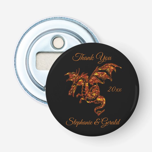 Flaming Dragon on Black Personal Bottle Opener (Front)