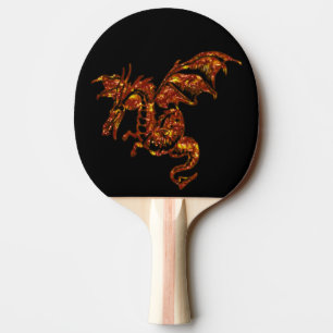 Flaming Dragon on Black Ping Pong Paddle