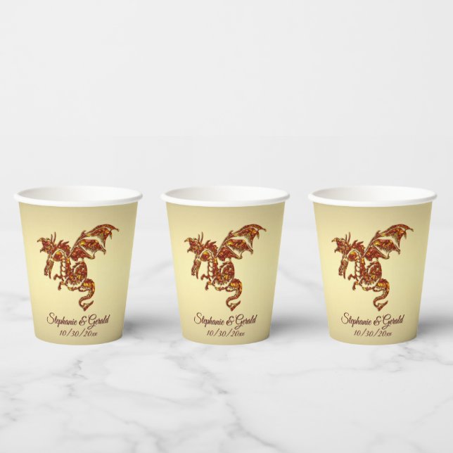 Flaming Dragon on Gold Personal Paper Cups (Multi)