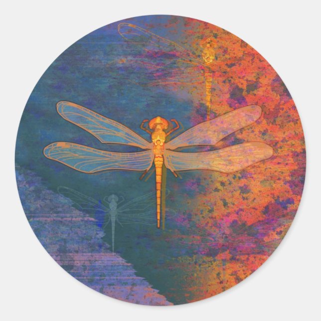 Flaming Dragonfly Classic Round Sticker (Front)