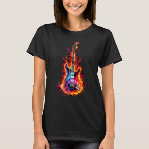 Flaming Electric Guitar Rocker Rock Music Band Men T-Shirt