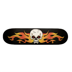 Flaming Fanged Skull Skateboard