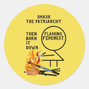 Flaming Feminist Smash the Patriarchy Classic Round Sticker
