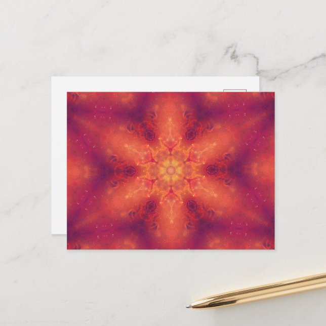 Flaming Fiery Phoenix Burning Snowflake Postcard (Front/Back In Situ)