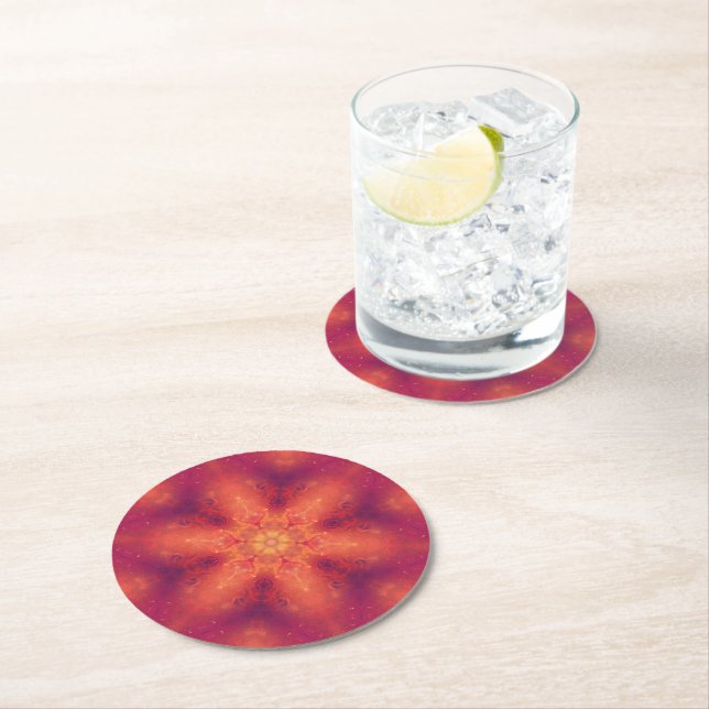 Flaming Fiery Phoenix Burning Snowflake Round Paper Coaster (Insitu)