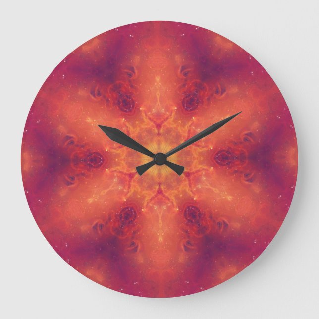 Flaming Fiery Red Phoenix Snowflake No Numbers Large Clock (Front)
