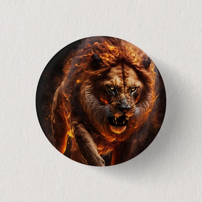Flaming Fire Lion 3 Cm Round Badge (Front)