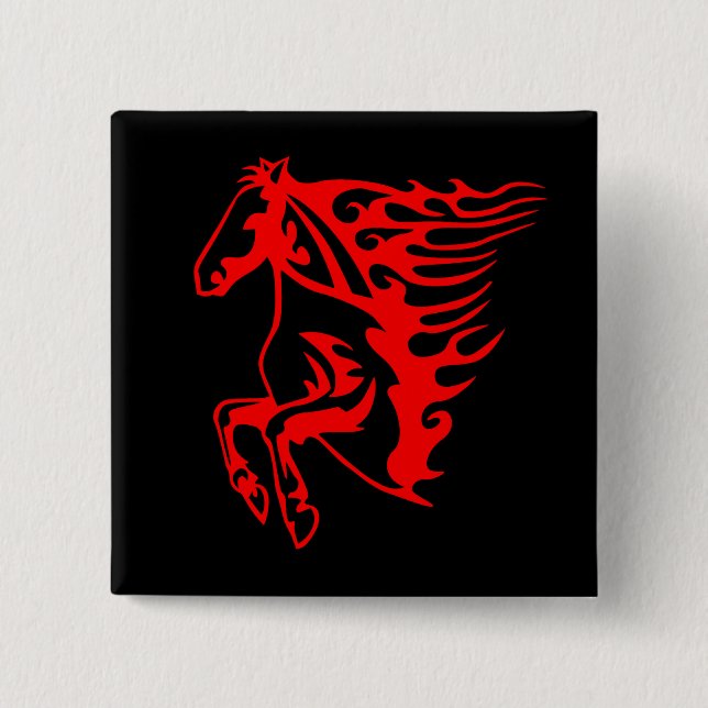 Flaming Fire Red Bronco Mustang Wild Horse 15 Cm Square Badge (Front)