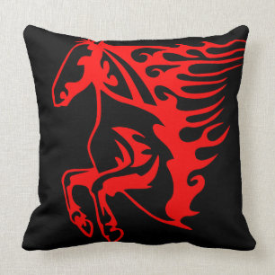 Flaming Fire Red Bronco Mustang Wild Horse Cushion