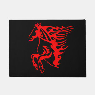 Flaming Fire Red Bronco Mustang Wild Horse Doormat