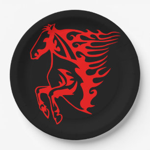 Flaming Fire Red Bronco Mustang Wild Horse Paper Plate