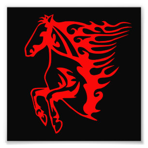 Flaming Fire Red Bronco Mustang Wild Horse Photo Print