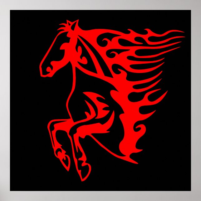 Flaming Fire Red Bronco Mustang Wild Horse Poster (Front)
