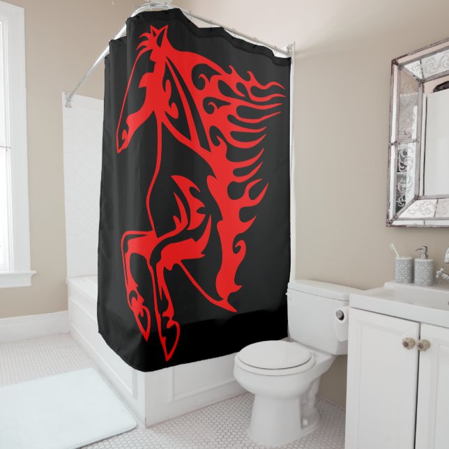 Flaming Fire Red Bronco Mustang Wild Horse Shower Curtain (In Situ)