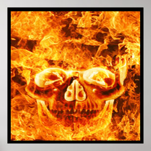 Flaming Fire Skull Poster