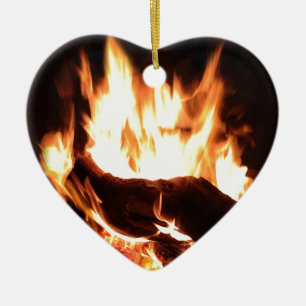 Flaming Fireplace Design Ceramic Ornament