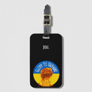 Flaming Fist Ukraine Flag Resistance Monogram Luggage Tag