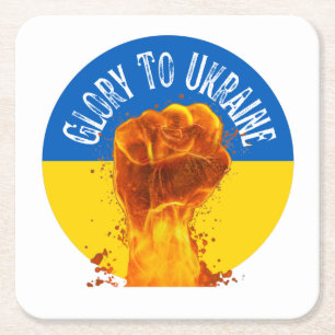 Flaming Fist Ukraine Flag Resistance Support Coas Square Paper Coaster