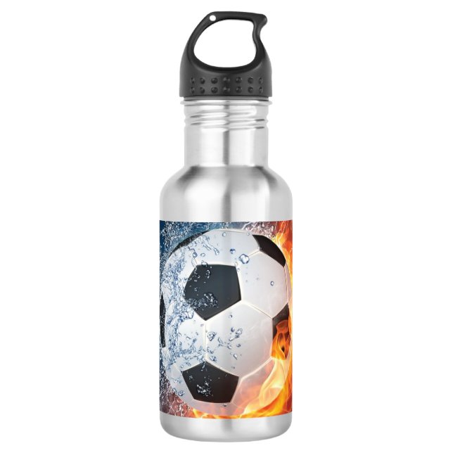Flaming Football/Soccer Ball Throw Pillow 532 Ml Water Bottle (Front)