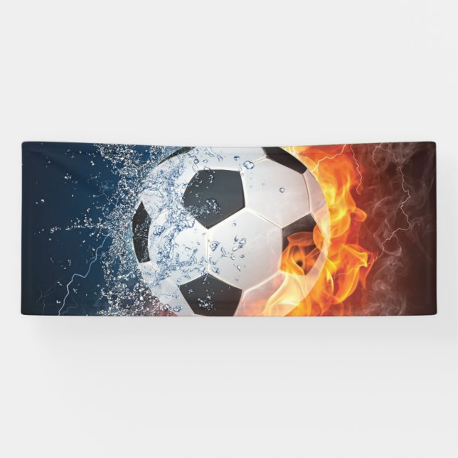 Flaming Football/Soccer Ball Throw Pillow Banner (Horizontal)