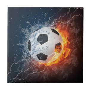 Flaming Football/Soccer Ball Throw Pillow Ceramic Tile