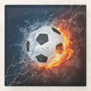 Flaming Football/Soccer Ball Throw Pillow Glass Coaster
