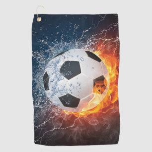 Flaming Football/Soccer Ball Throw Pillow Golf Towel