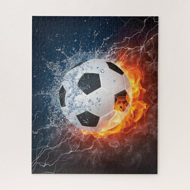 Flaming Football/Soccer Ball Throw Pillow Jigsaw Puzzle (Vertical)