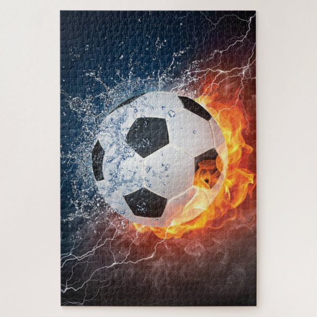 Flaming Football/Soccer Ball Throw Pillow Jigsaw Puzzle (Vertical)