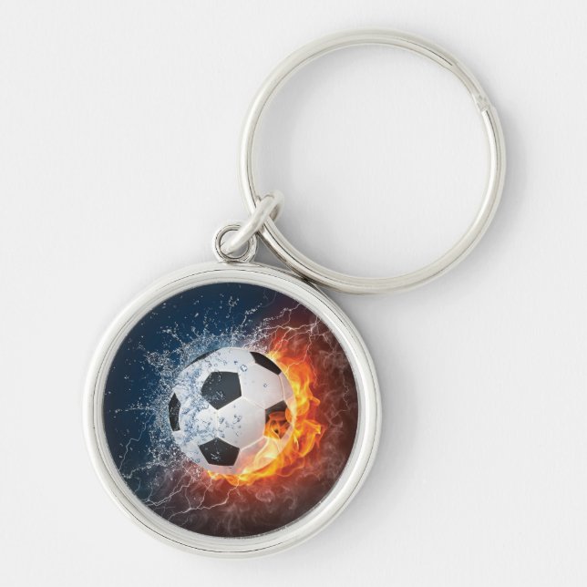 Flaming Football/Soccer Ball Throw Pillow Key Ring (Front)